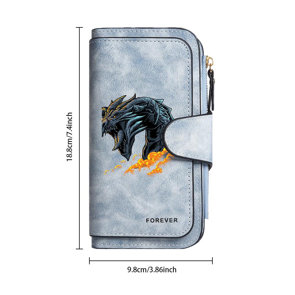 Vintage Dragon Pattern Long Wallet Stylish Portable PU Card Holder for Daily Use