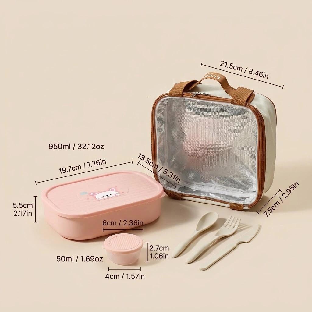 Cute Kids Bento Lunch Box Set Detachable 3 Compartment Plastic Meal Prep Food Storage Containers Microwavable Portable Snack Box