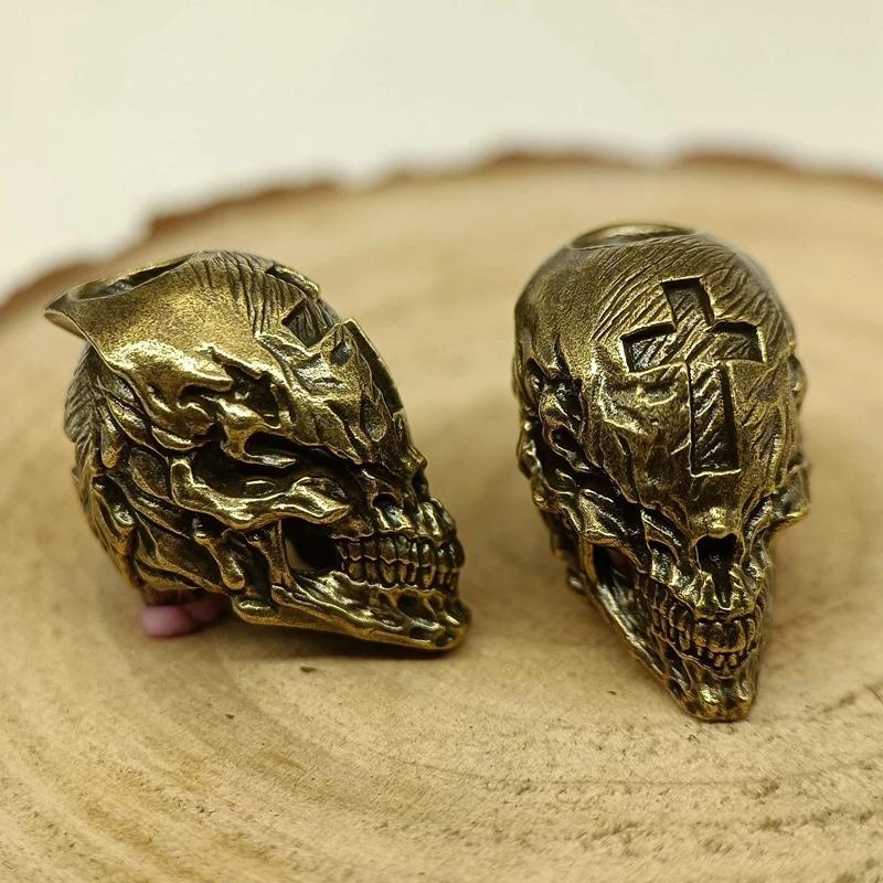 

Череп Голова Латунные Бусины Нож EDC DIY Паракорд Плетеные Браслеты Шнурки Подвески Аксессуары Подвески для инструментов на открытом воздухе Безделушки brass