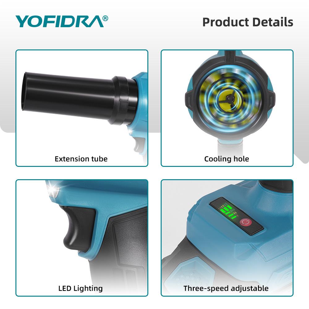 Yofidra 350M/S Brushless Electric Turbo Fan Blower 3000W Cordless Jet Snow Leaf Dust Air Blowing Tool for Makita 18V Battery
