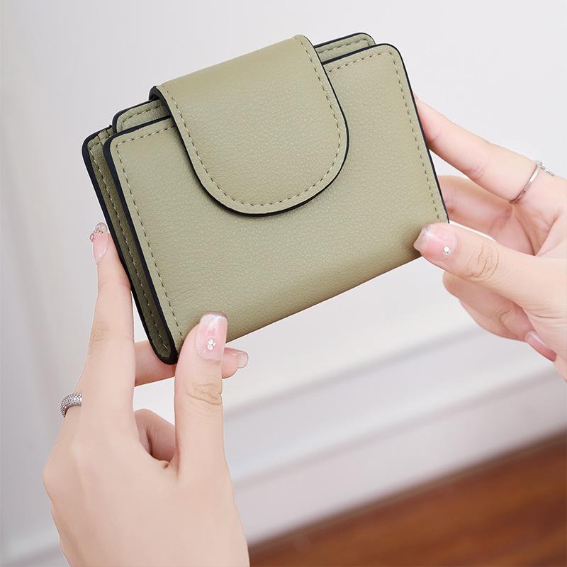 

Кошелек из искусственной кожи с однотонной пряжкой, складной, для монет, студенческий кошелек Zero, многофункциональная сумка для карт зелёный