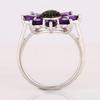 Amethyst Flower Ring, 925 Sterling Silver Black Spinel Cluster Statement Floral Jewelry