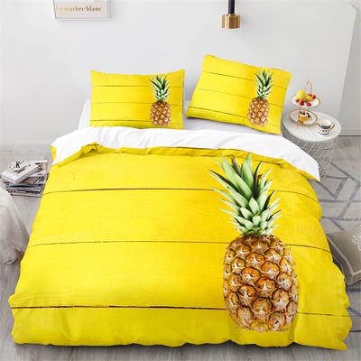 3D Dazzling Gold Pineapples Duvet Cover King Queen Yellow Abstract Tropical Fruit Bedding Set for Teens Polyester Quilt Cover