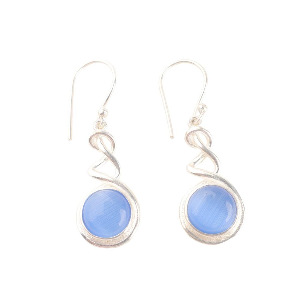 Dark Blue Cat's Eye 925 Silver Jewelry Earrings, Birthstone Earrings For Women's CE-14-33