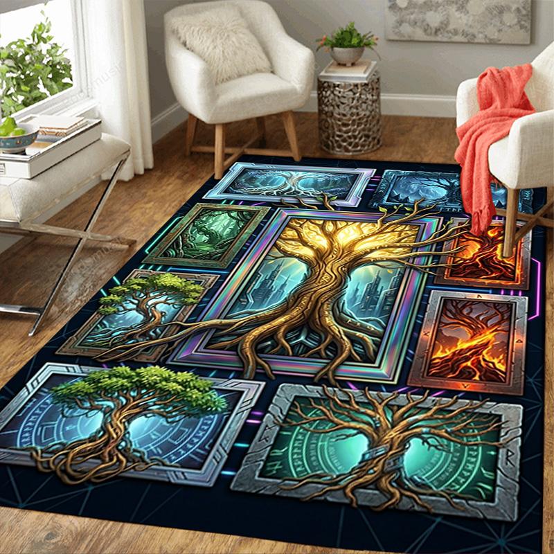 Tree Elements Pattern Rug Floor Mat for Living Room or Bedroom Soft and Comfortable Carpet a Gift for Birthday and Holiday.