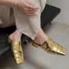 Fashion Square Toe Women Flats Slippers Designer Mid Heels Mules Shoes 2025 Summer Fashion New Brand Casual Walking Soft Mujer Zapatos