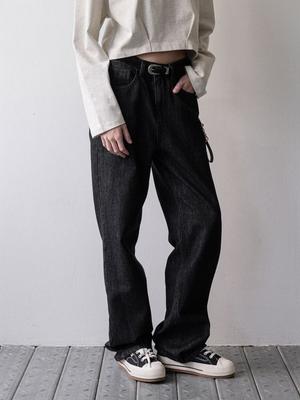 CLUNY Classic Wide Black Denim Pants - Black
