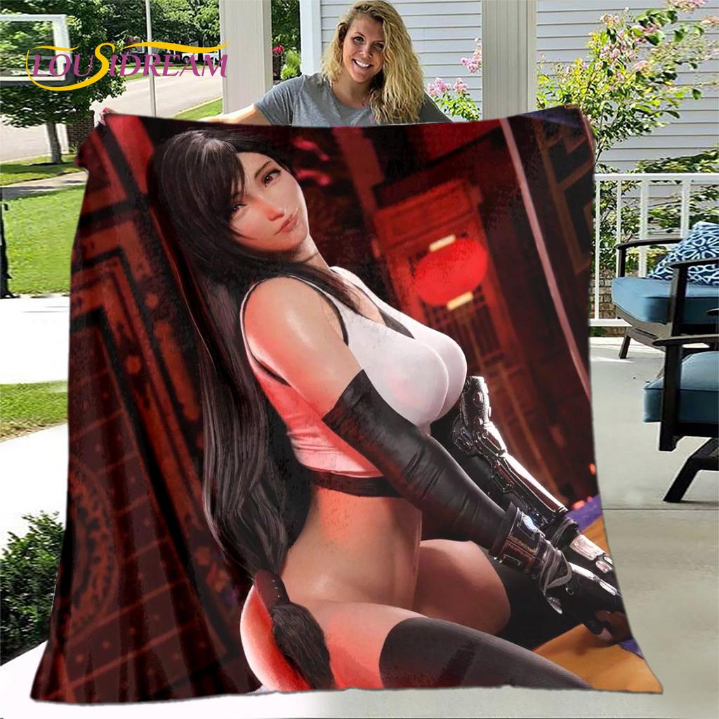 Tifa Aerith Sexy Girl Lace Anime Soft Plush Blanket,Flannel Blanket Throw Blanket for Living Room Bedroom Bed Sofa Picnic Cover