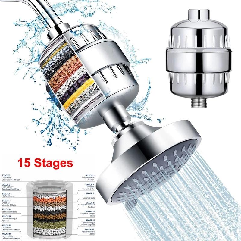 New 15 Stage Shower Head Water Filter Remove Chlorine Heavy Metals Filtered Soften for Bathroom Water Bath Filtration Purifier