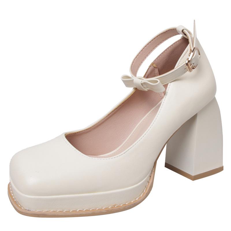 Internet celebrity square head small thick heel high heels women's autumn and winter 2025 new shallow French retro Mary Jane shoes