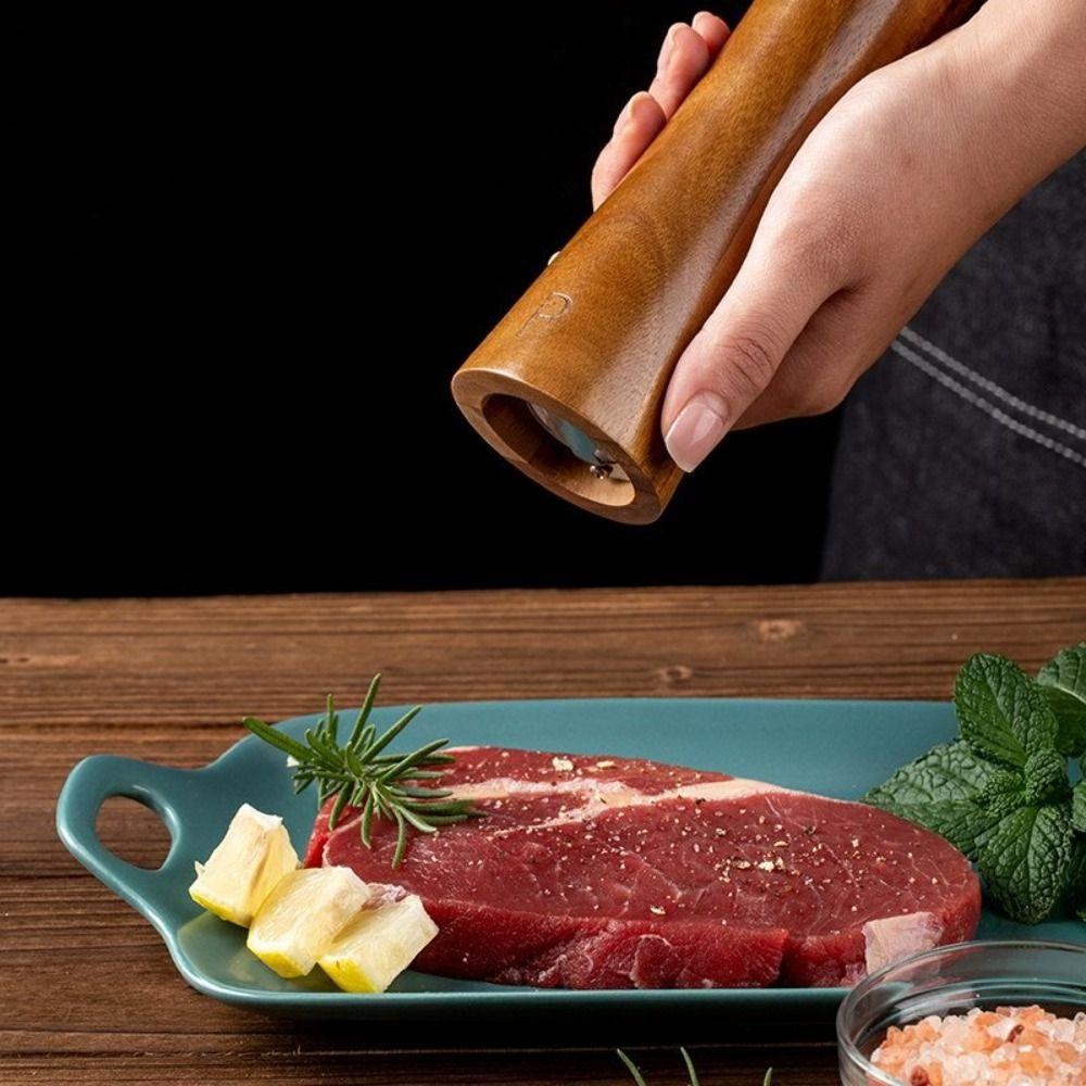 Refillable Natural Wooden Manual Sea Salt Jar Salt and Pepper Mill Spice Grinder Kitchen Tool