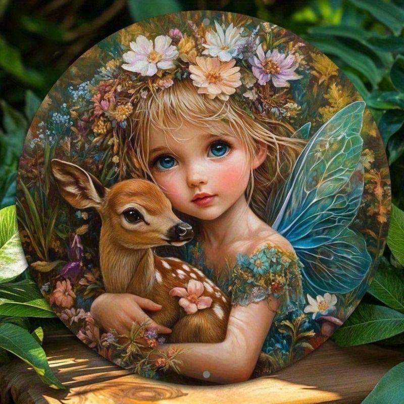 Metal Wall Art Poster Retro Fairy Elf Vintage 8x8 inch Home Decor