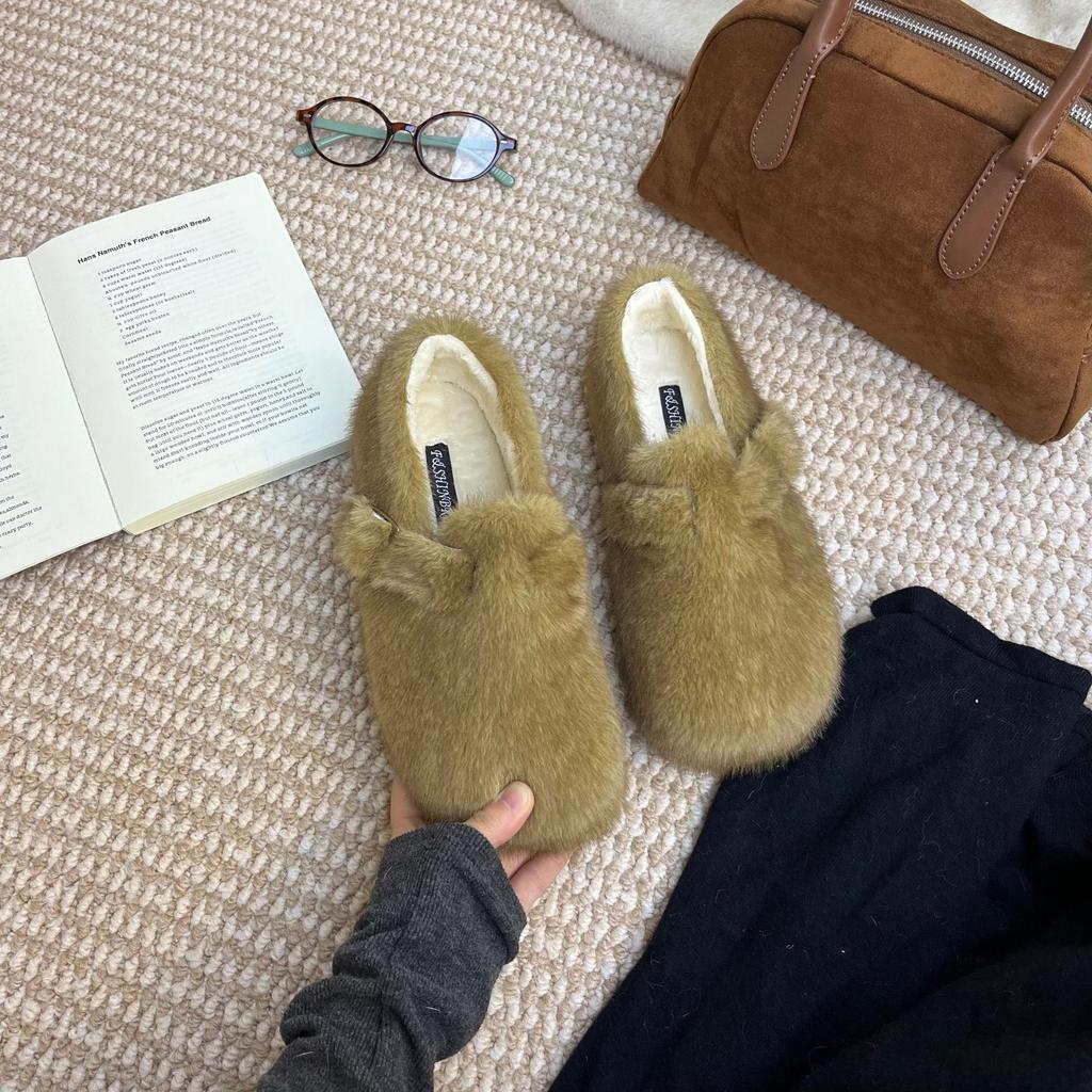 2025 Winter New Round Head with Velvet Thermal Cotton Shoes Versatile Mary Jane Platform Commuter Fluffy Women's Single Shoes