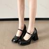 Woman's Mary Janes Shoes Spring New Vintage Square Toe Buckle Strap Solid Elegant Chunky Heels Fashion Versatile Casual Pumps