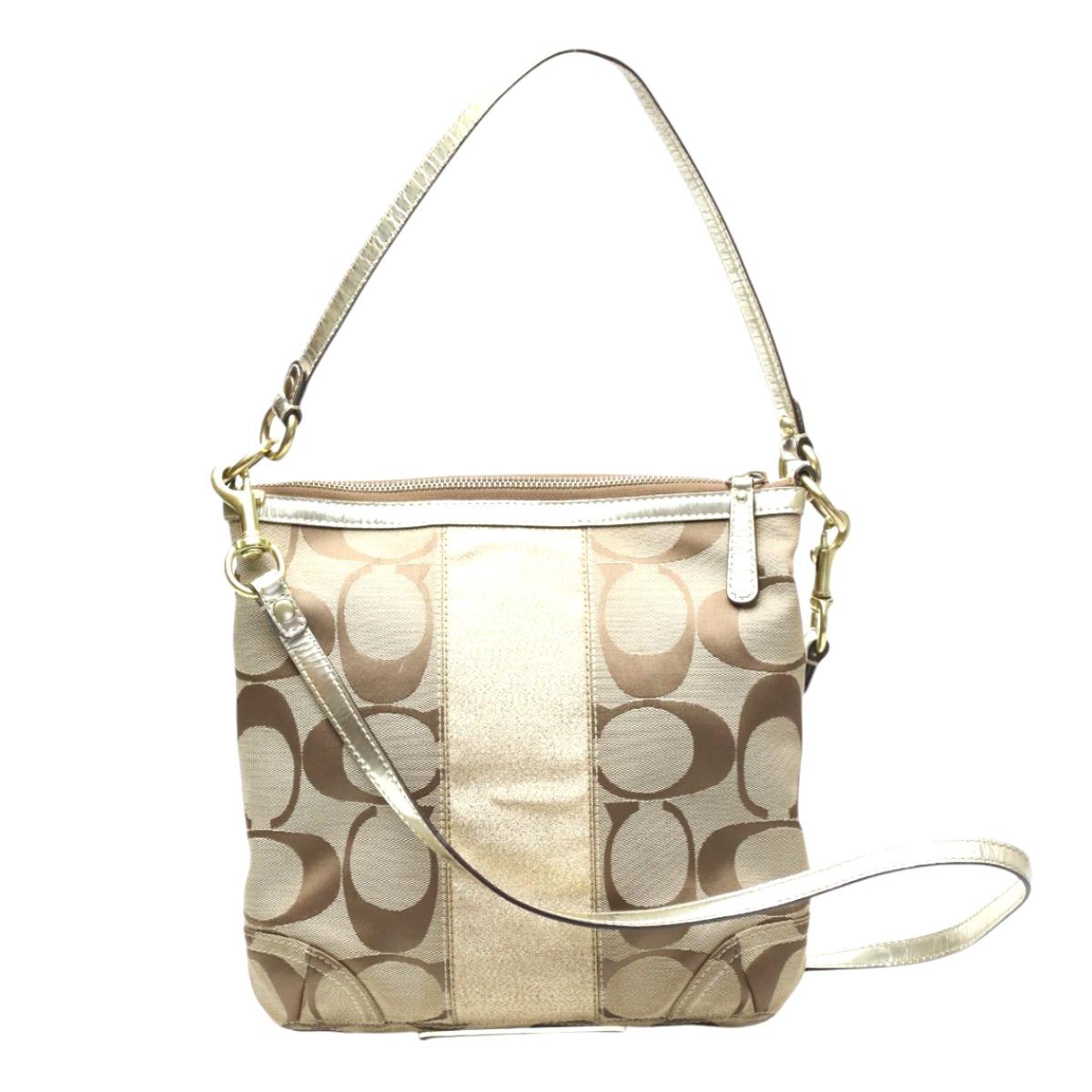 COACH Signature 2WAY Shoulder Bag canvas Beige gold Women 13278 Used