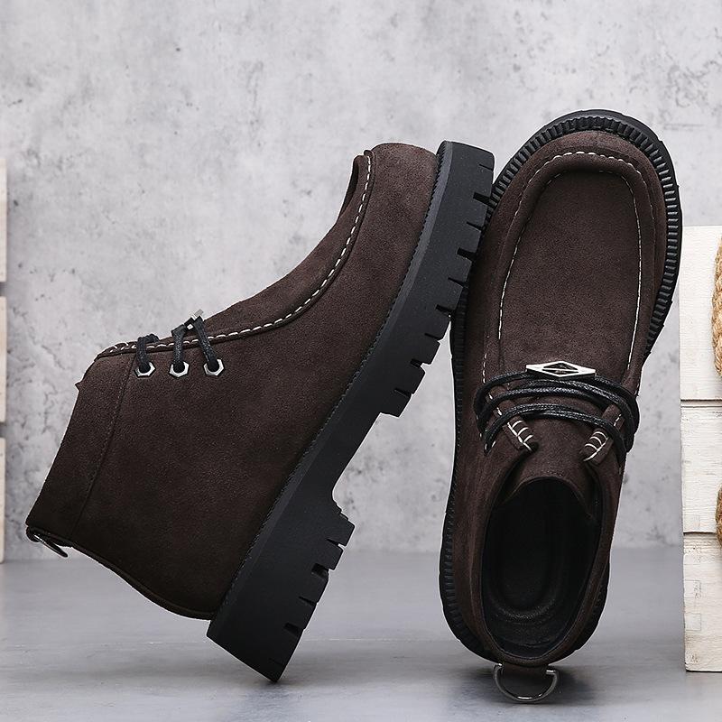 Trendy brand retro Martin boots men's leather knight boots desert Mickey big head locomotive boots thick sole heightening tooling short boots