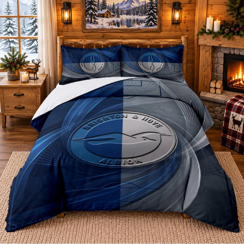 Printed 3Pcs Bedding Set Brighton & Hove Albion Football Pattern Bed Sheet Pillowcase For Bedroom Decor