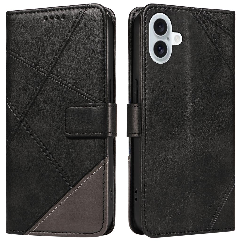 For iPhone 16 Plus Case Geometric Line Leathe Calf Texture Phone Cover