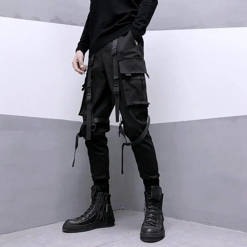 Nova moda masculina calças cargo hip hop primavera bolso harajuku moda calças cargo