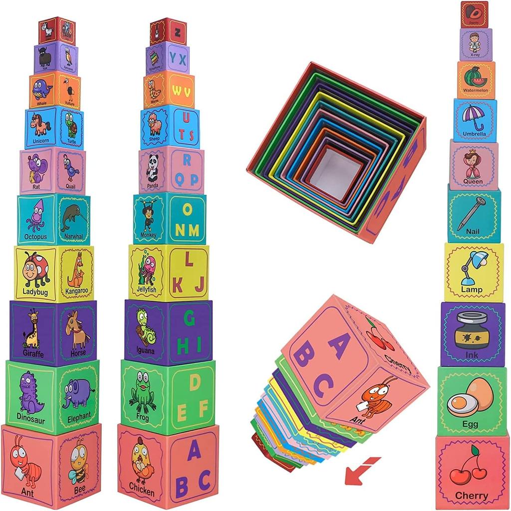Nesting and Stacking Blocks Stacking Toys for Toddlers Plus Animal Puzzle Toys Set Alphabet ABC Blocks Sorting & Stacking Educational Toys Montessori