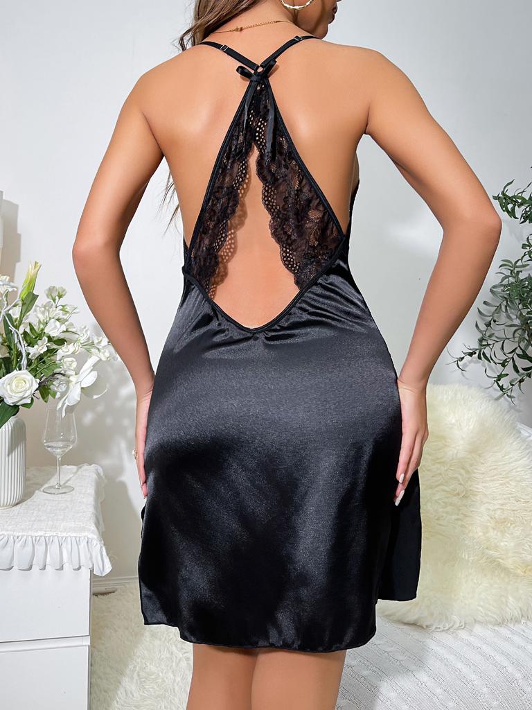 High-end quality European and American new sexy lace suspender pure desire nightdress seduces backless private room mood dress women