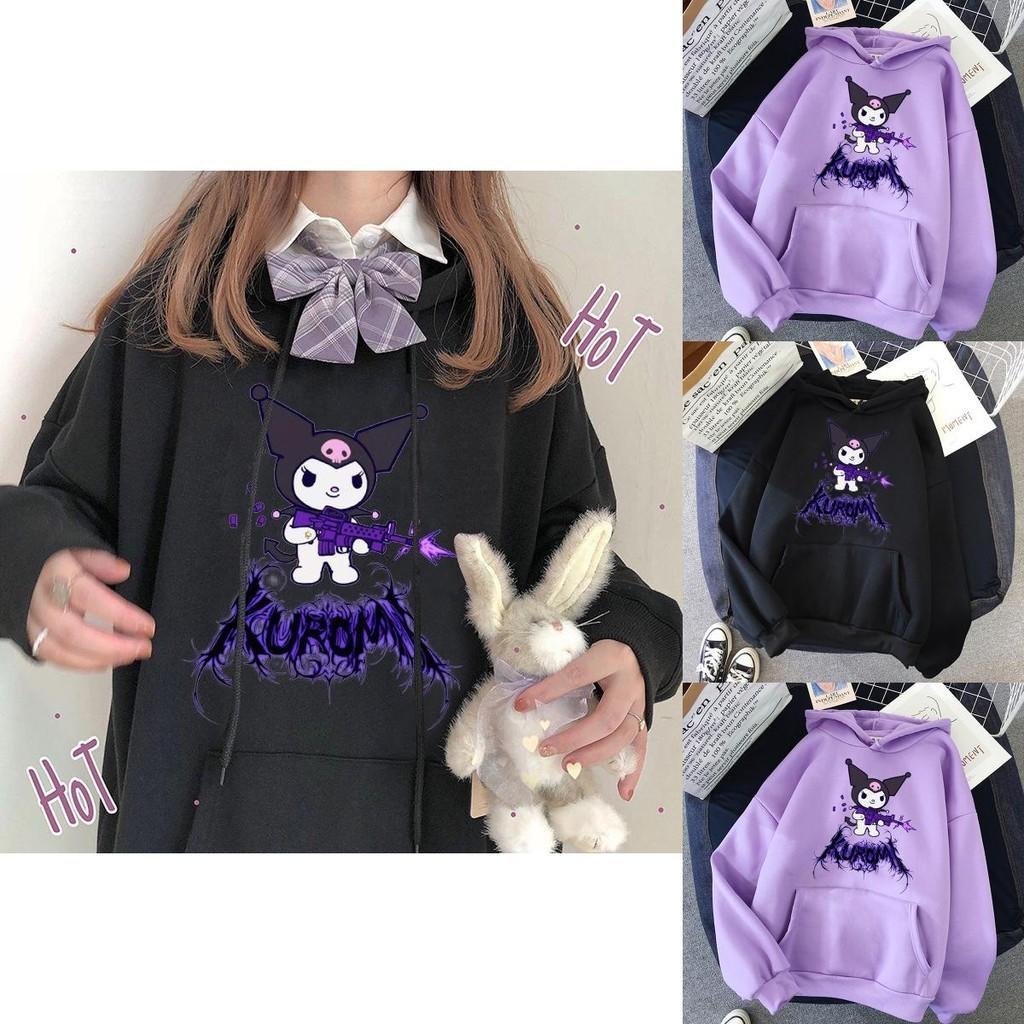 Kawaii Hoodie With Grunge Gothic Punk Cartoon Print For Harajuku Fashion