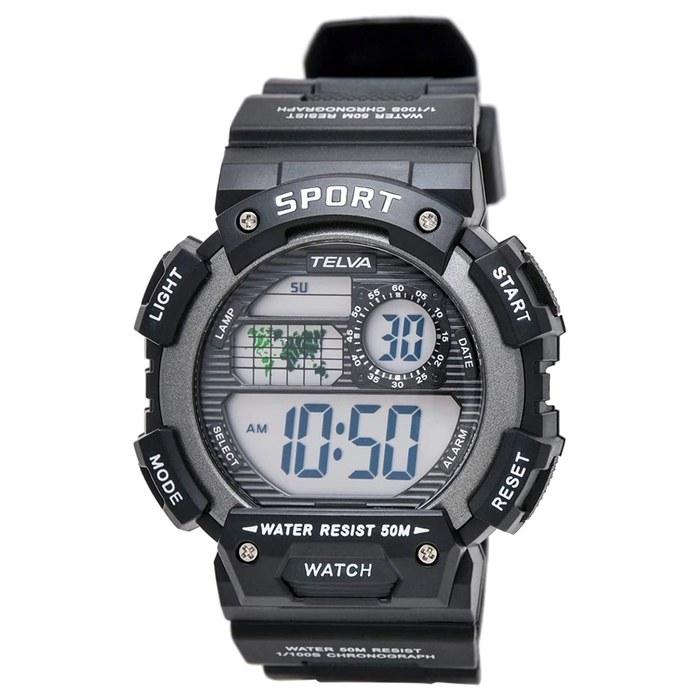 CREPHA Digital Watch TELVA Multifunction Water Resistant 5 ATM Stopwatch Casual Urethane Band Black Men's Sports TE-D282-BK