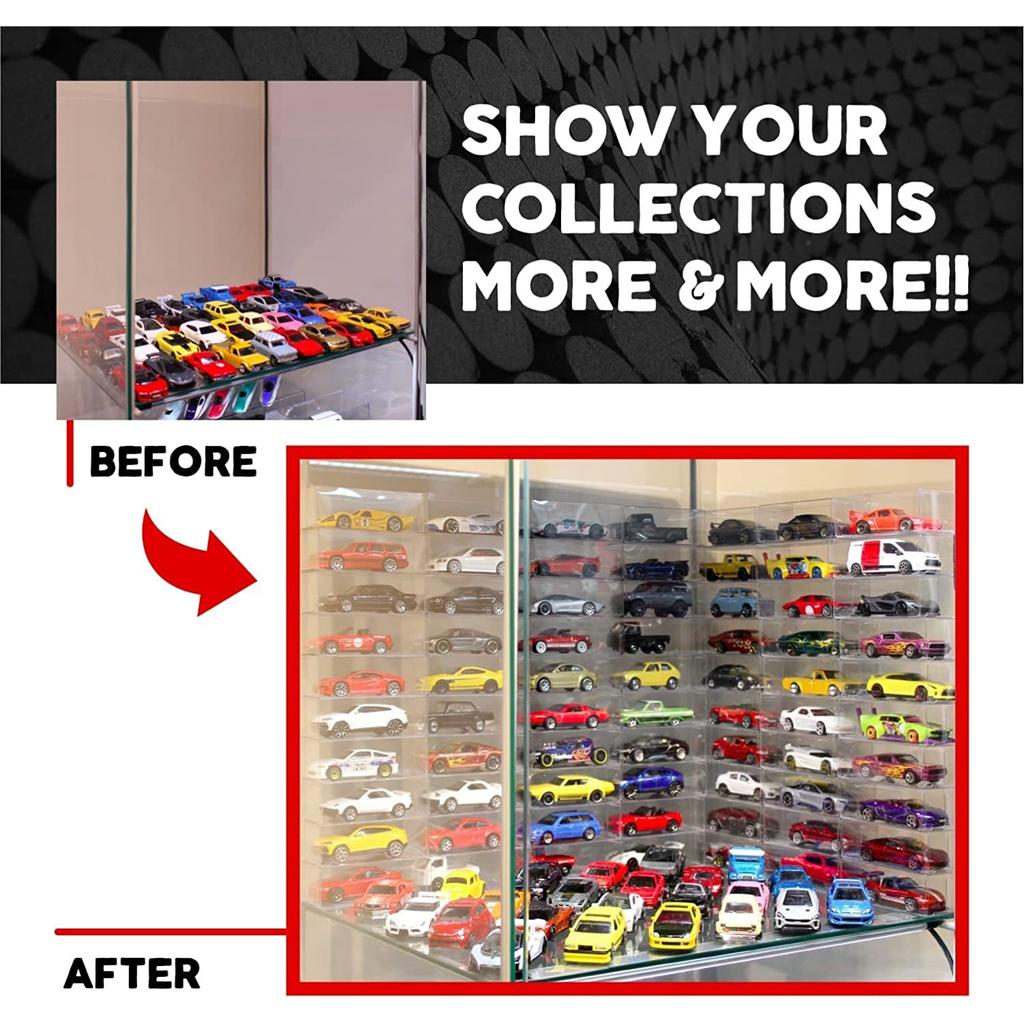 Car Display Case, 1/64 Scale Vehicle Model Display Boxes Clear Plastic Toy Car Model Display Boxes for Hot Wheels and Matchbox