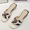 New Summer Mid-heeled, High-heeled and Thick-heeled Sandals for Women, One-shoulder Genuine Leather Slippers A60