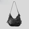Retro Large Capacity Soft  Multi Pocket Biker Bag Women's Simple Hundred Shoulder Crossbody Y2K Messenger Bag