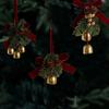New Christmas Red Velvet Bow Pendant Fabric Gold Tree Hanging Ornament Pine Cone Bell Decoration Supplies Small Bell Pendants