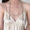 Retro Multi-layer Pearl Fringed Necklace, Long Stacked Neck Chain, Retro Gypsy Water Drop Sweater Chain