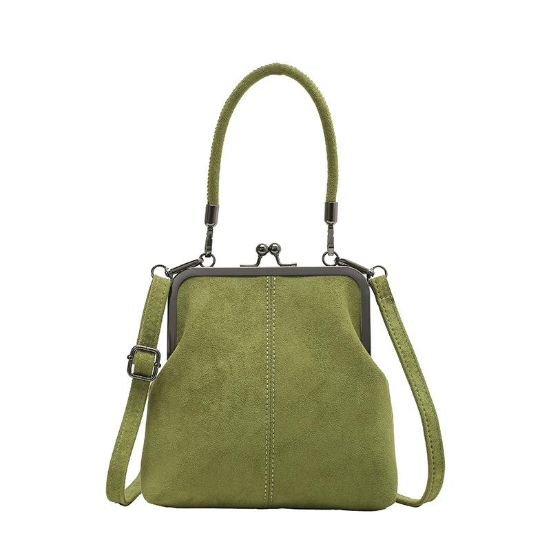 Damen Retro Crossbody-Tasche aus Wildlederimitat, Elegante Schultertasche mit Kontrastfarbe und Bügelverschluss, Abnehmbarer Schultergurt, Kleine Handtasche, Alltags-Handtasche