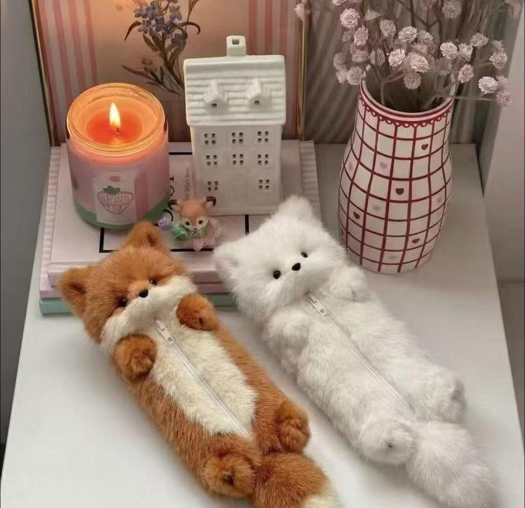 Cute Little Fox Plush Pencil Case - Soft and Adorable Stationery Storage for Students