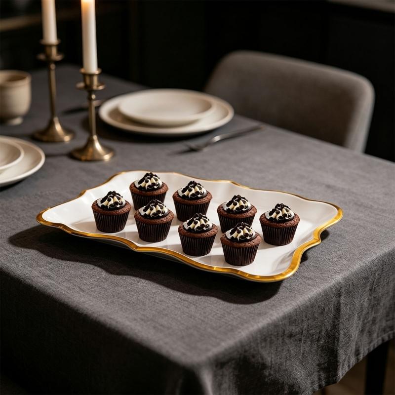 Set of 10 White Paper Party Plates with Gold Trim for Cake Service, Reception Dining and Dessert Table Hosting at Family Gatherings