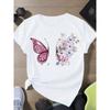 Women's Pink Butterfly with Floral Printed T-Shirt Fit Summer Short Sleeve Round Neck Top with For Casual Women Clothing