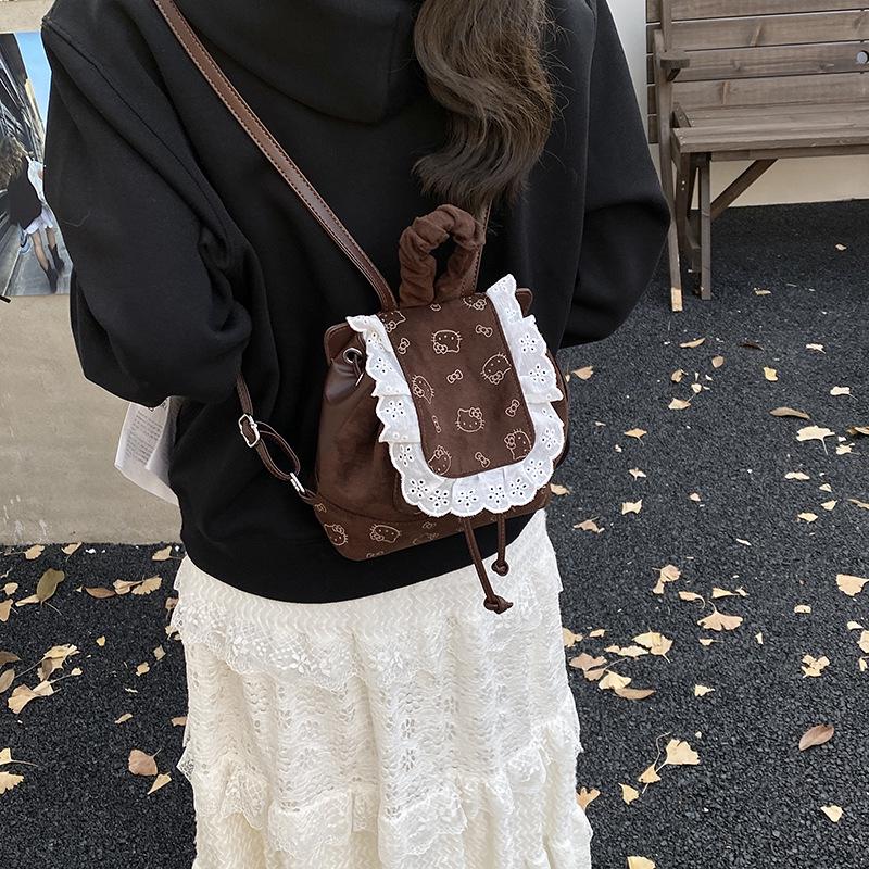 Korean Style Cartoon Backpack for Women - Cute Lace Design, Autumn & Winter 2025