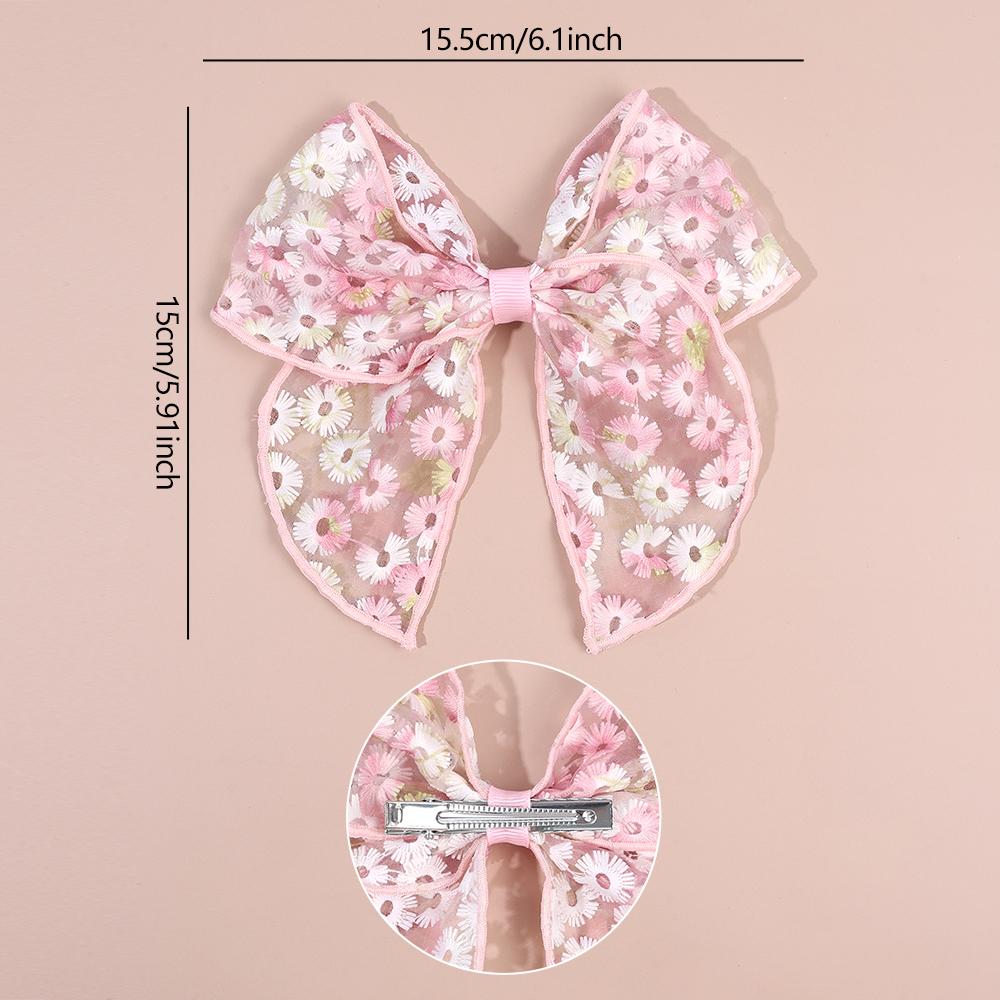Floral Mesh Hair Bow for Girls Kids Large Daisy Embroidery Hair Clip Sweet Fairy Barrette Party Princess Hair Accessories