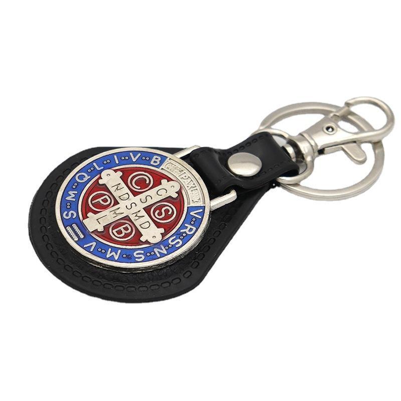 St Benedict PU Leather Keychain Religious Pendant Keyring Lightweight for Personal Accessory Church Event Gift