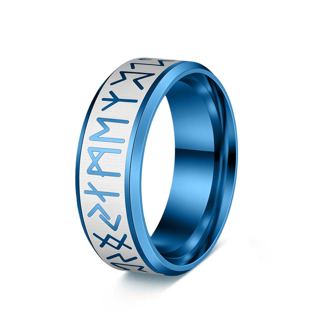 Viking Rune Ring 8mm Titanium Steel Men's Jewelry Dark Norse Pirate Style Band