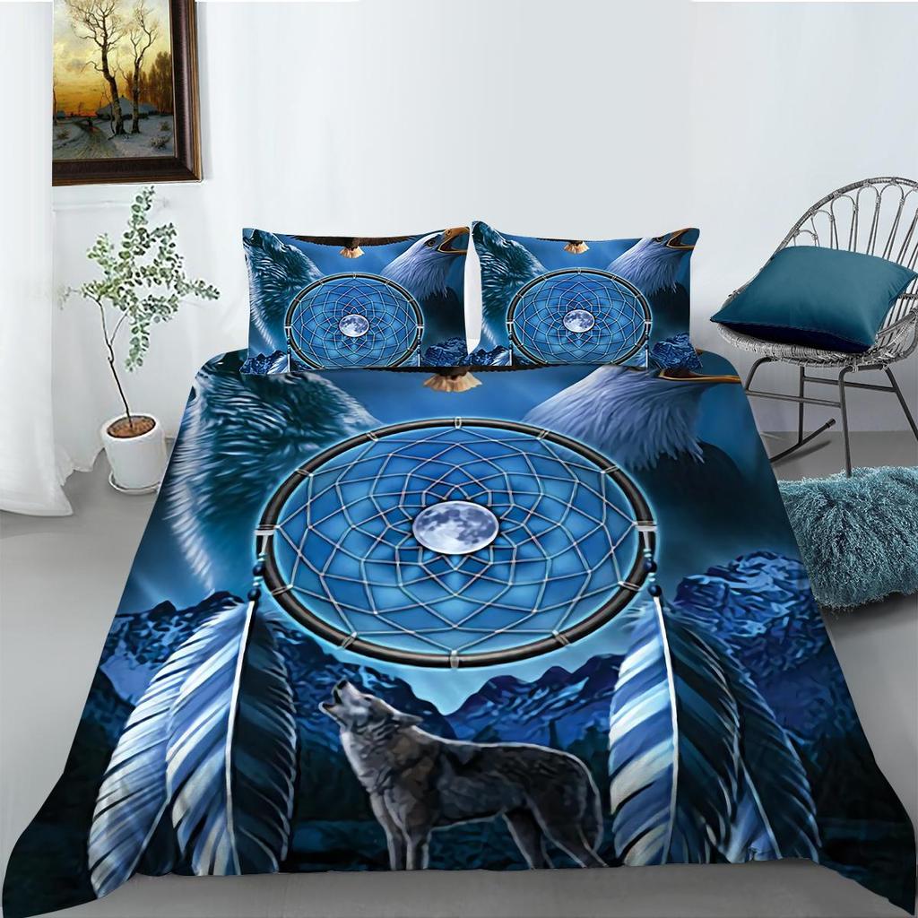 Lenjerie de pat de lux 3D Pat dublu de o persoană Față de pernă și husă de pilota de dimensiune completă 2 sau 3 imprimeuri de animale lup sau cai Decorare confortabilă a casei