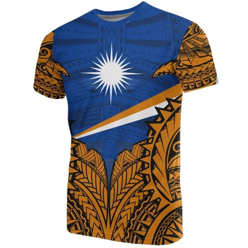 FSM Marshall Islands National IndependenceDay 3D Printing T Shirt The Republic-of Marshall Islands Flag Graphic Shorts Sleeves