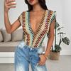 Spring and Summer New Style Color Embroidered Striped Deep V-Neck Sexy Hot Girl One-Piece Dress Sleeveless Bodycon Dress for Women