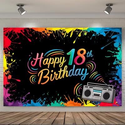 D Rainbow Graffiti Happy 18th Birthday Photography Background