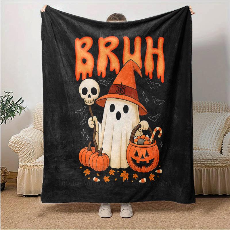 1pc Cute Bruh Ghost Boo Pumpkin Blanket  Soft Throw for Home Decor, Gift Idea,Living Room, Travel, Camping 80x120cm