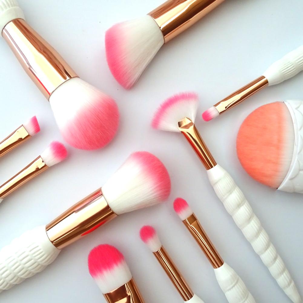 10/11pcs Unicorn Conch Shell  Makeup Brushes Set Mermaid Foundation Powder Cosmetics Eyeshadow Face Kabuki Make Up Brush Tools Kit