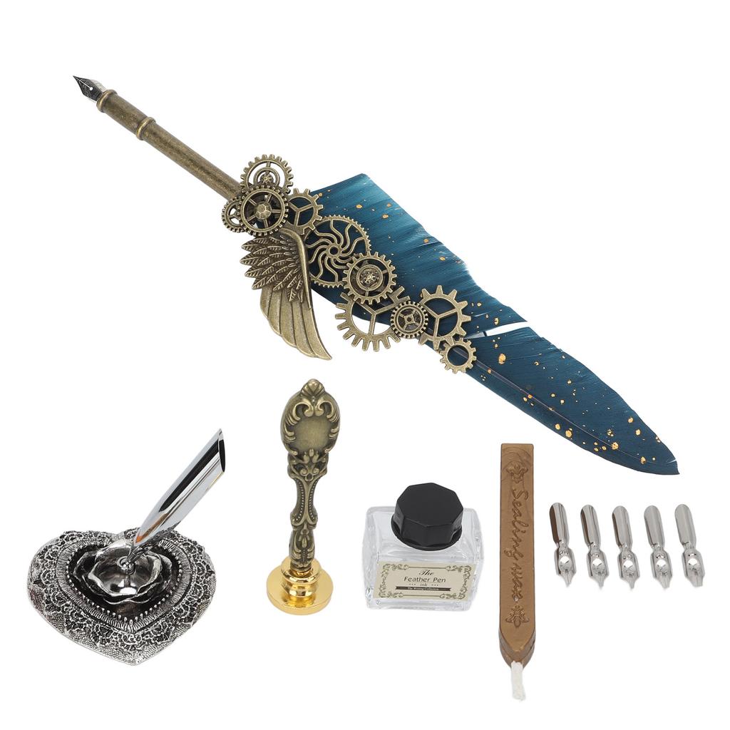 Quill Pen Set Metal Penholder Retro Elegant   Clear Engraving Flat Nib 1 to 5mmCelsius0.04 to 0.20in Writing Dip Pen Kit