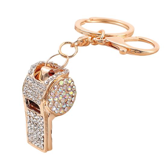 Alloy Electroplated Whistle Shape Key Chain with Dazzling Colorful Rhinestones Lobster Clasp белый
