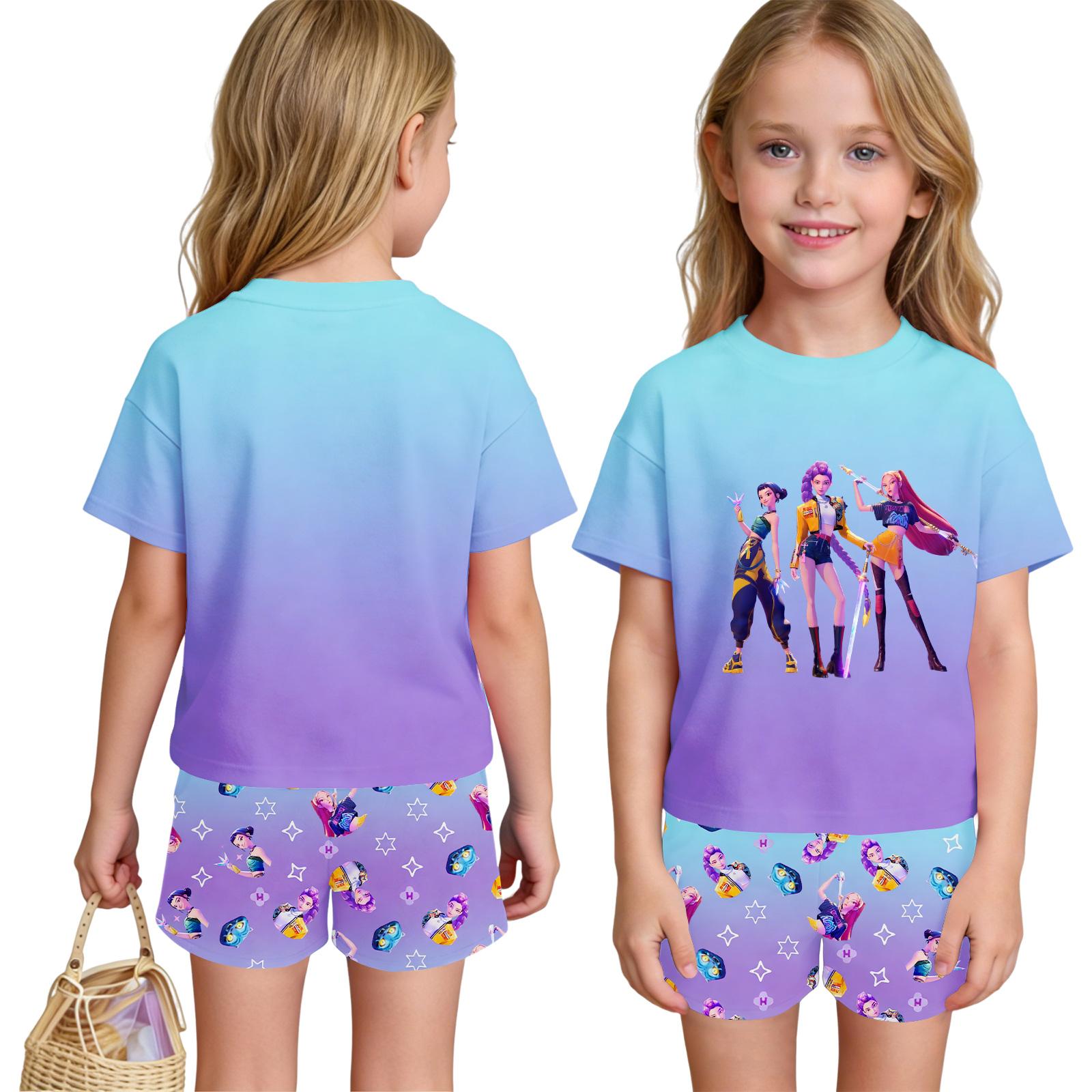 

Children s Casual Short Sleeve And Shorts Letter Print Set 100 фиолетовый