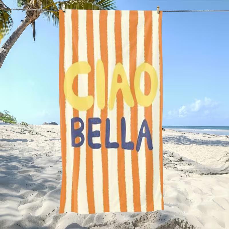 Letter Striped Beach Towel Modern Minimalist Quote Print Quick Dry Soft Cheerful Towel for Summer Beach